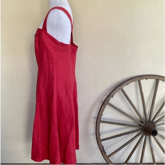 RALPH LAUREN Dress Cranberry Red 100% Linen Pockets Navy Lace-Up Zipper 10 NEW! - Picture 5 of 12